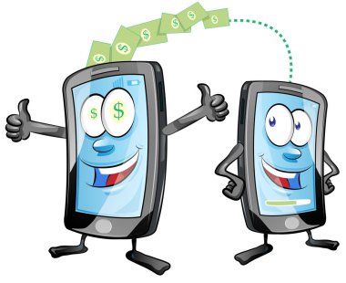  gönderme ve cep telefonları karikatür ile kablosuz para alma