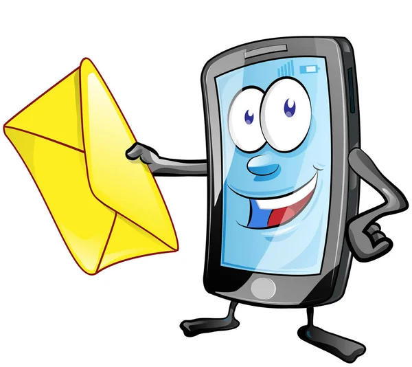 Smartphone cartoon character with envelope. Clip Art Vector illu — Stock Vector