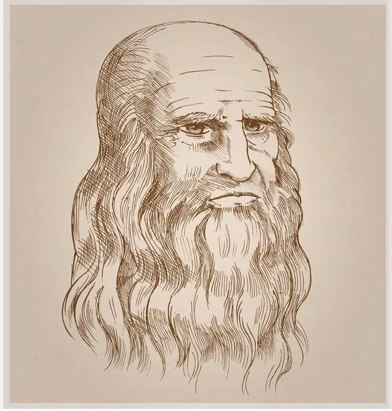Retrato vectorial dibujado a mano sobre fondo de papel.Leonardo Da Vinci — Vector de stock