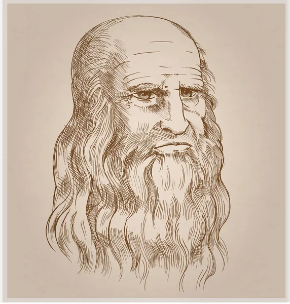 Retrato vetorial desenhado à mão sobre fundo de papel.Leonardo Da Vinci — Vetor de Stock