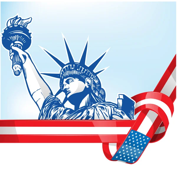 自由の女神とアメリカの旗 — ストックベクタ
