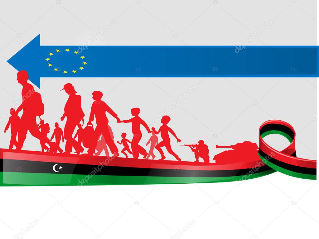 imigration libyan people to europe, vector illustration
