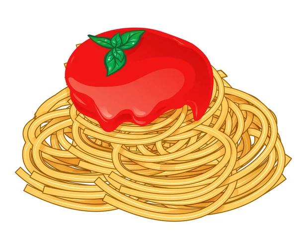 Spaghettis à la tomate et au basilic isolés sur vecteur blanc — Image vectorielle