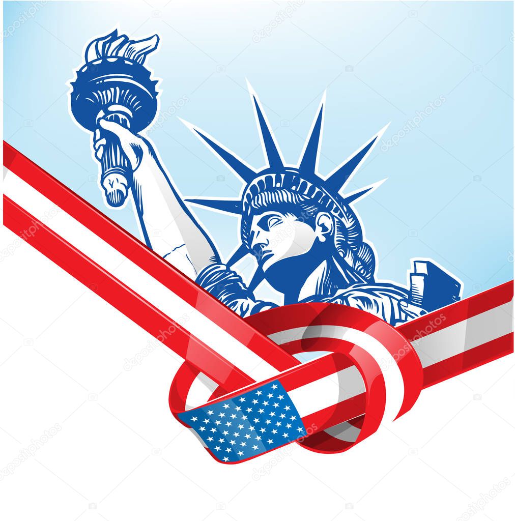 USA flag with statue of liberty. vetcor illustration