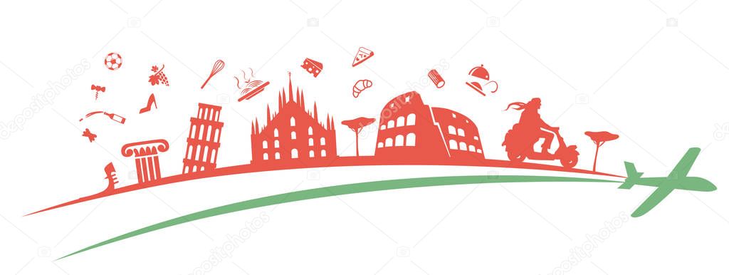 italian flag symbol element with aeroplane. vetcor illustration
