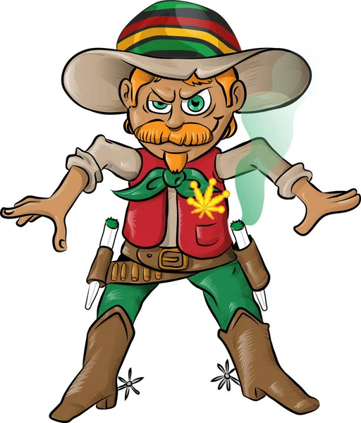 Caricatura de personaje vaquero jamaicano con cigarrillo de marihuana — Vector de stock