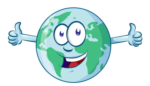 Terra desenho animado personagem terra dia mascote polegares para cima —  Vetores de Stock