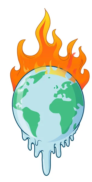 Earth on fire planet is burning disaster warning.vector illustra — Stock Vector