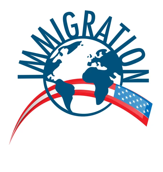 Immigratie woord concept over de hele wereld met USA Flag — Stockvector