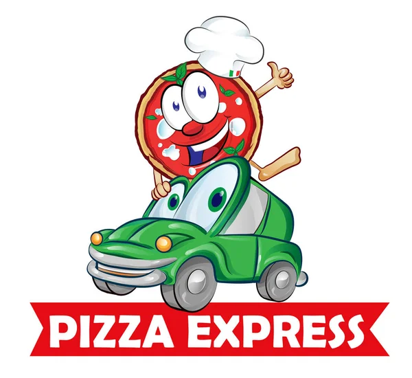 Pizza express delivery car cartoon — Stock Vector