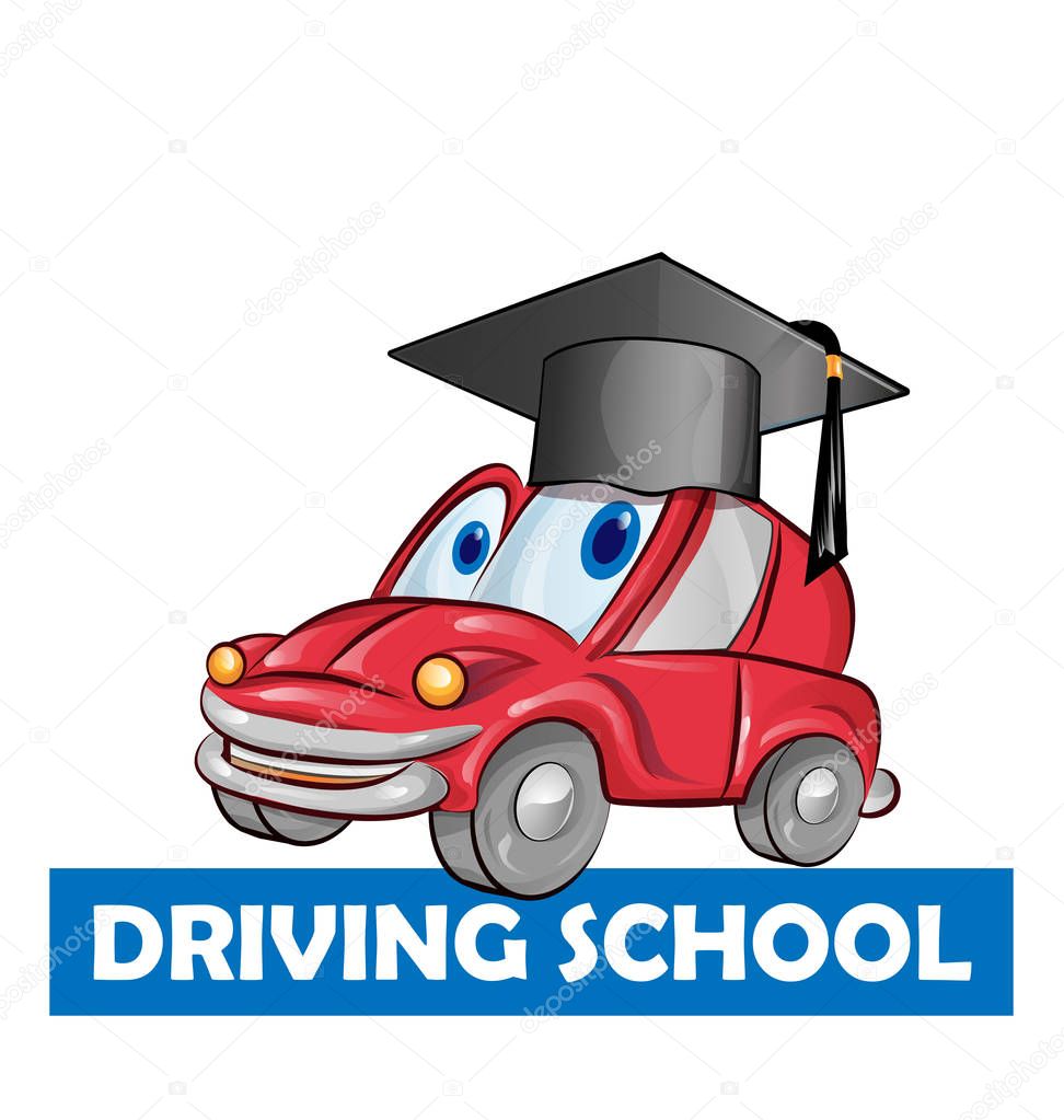 driving school car cartoon isolated on white