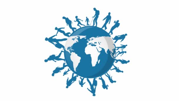 Animação Povo Imigração Fundo Mapa Mundo — Vídeo de Stock