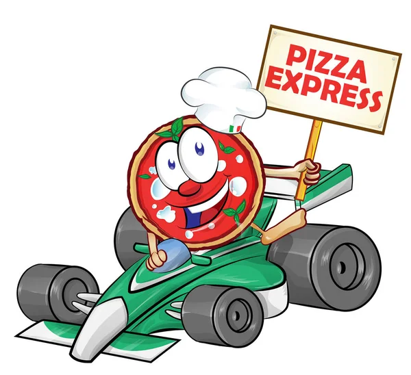 Lustige Cartoon Formel Rennwagen mit Pizza — Stockvektor