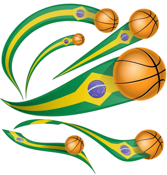 Elemento bandera brasileña con baloncesto — Vector de stock