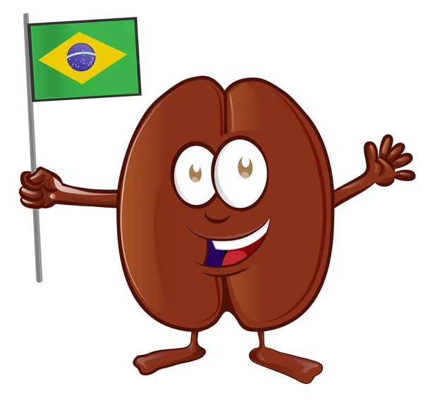 Κινούμενα σχέδια καφέ φασολιών με βραζιλιάνικη σημαία — Διανυσματικό Αρχείο
