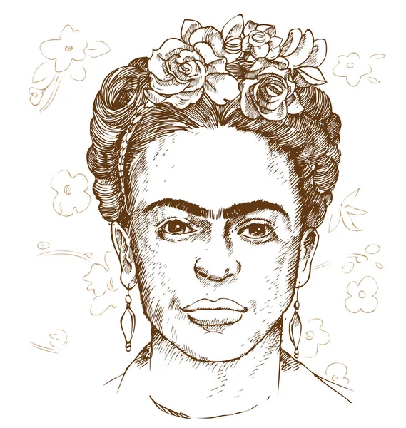 Retrato dibujado a mano de frida kahloi. ilustración — Vector de stock