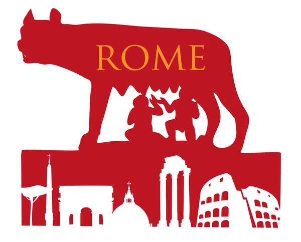 The Symbol Of Rome, Capitoline Wolf with roman monument — Stock Vector