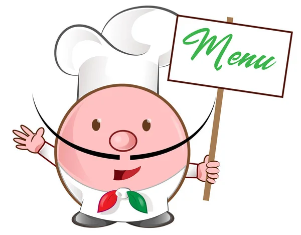 Mascotte de chef pizza avec enseigne menu — Image vectorielle