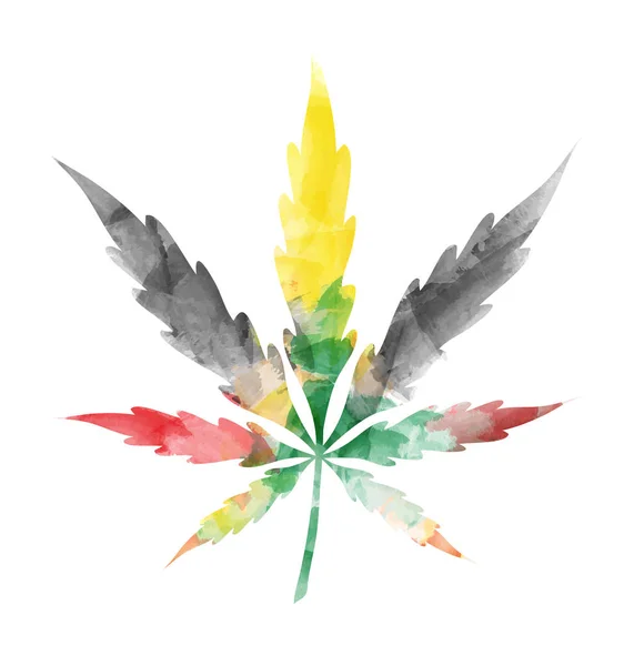 Jamaican watercolor Marijuana leaf  isolated on white background — Stock Vector