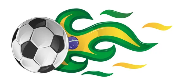 Bola sepak terbakar dengan bendera brazil. ilustrasi - Stok Vektor