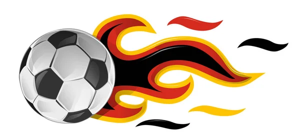 Palla da calcio in fiamme con bandiera tedesca. illustrazione — Vettoriale Stock