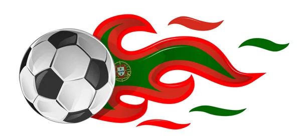 Футбольный мяч в огне с флагом Португалии. иллюстрация — стоковый вектор