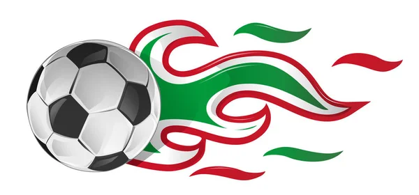 Voetbal in brand met Italiaanse en Mexicaanse vlag — Stockvector