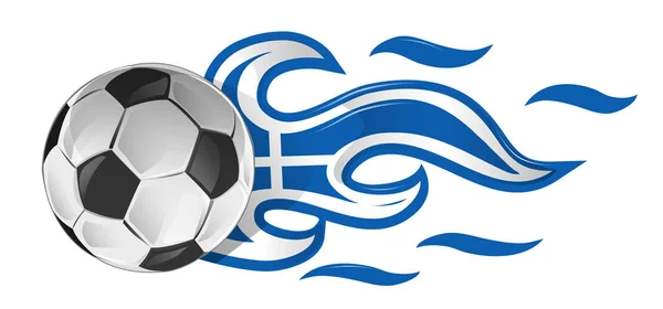 Pelota de fútbol en llamas con bandera griega — Vector de stock