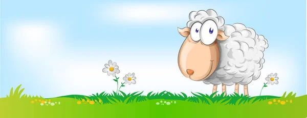 Sheepp maskot tecknad film. banner bakgrund — Stock vektor