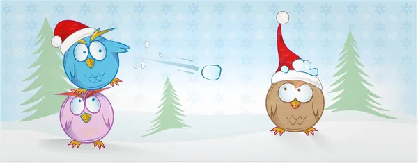 Funny owl cartoon on christmas banner . christmas background — Stock Vector