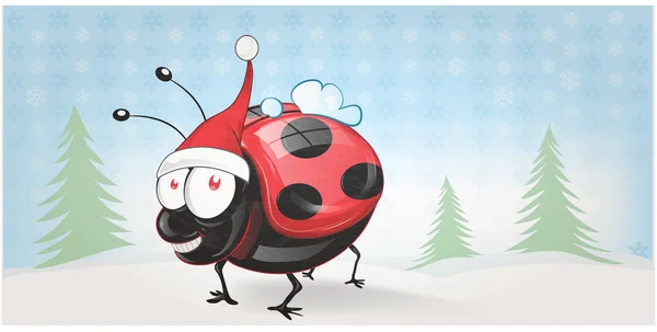 Cute Lady bug  chistmas banner background . illustration — Stock Vector