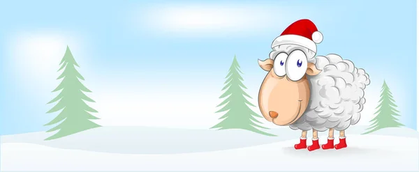 Ovejas de Navidad mascota de dibujos animados. fondo de banner — Vector de stock