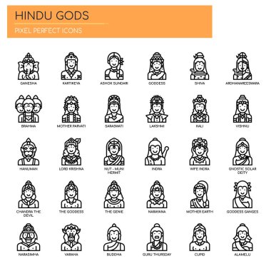Hindu Tanrıları, İnce Hat ve Piksel Mükemmel Simgeler
