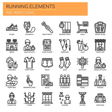 Running Elements , Thin Line and Pixel Perfect Icons clipart