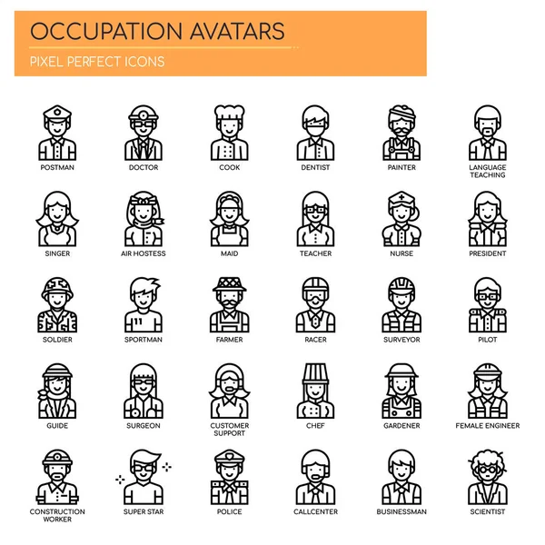 Avatars Occupation Ligne Mince Icône Parfaite Pixel — Image vectorielle