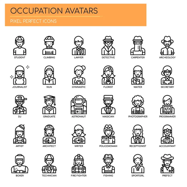 Avatars Occupation Ligne Mince Icônes Parfaites Pixel — Image vectorielle