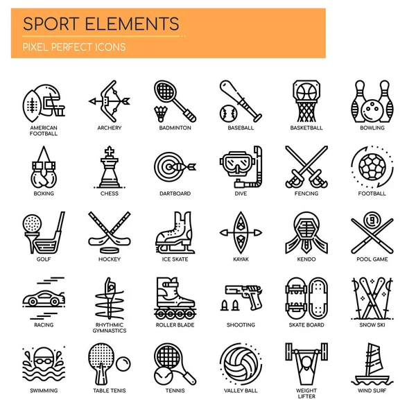 Elementos Esportivos Linha Fina Ícone Perfeito Pixel — Vetor de Stock