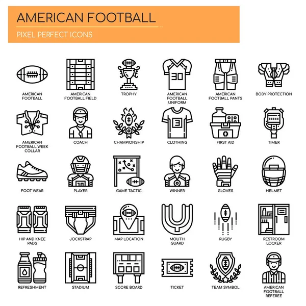 American Football Thin Line Pixel Perfect Icons — стоковий вектор