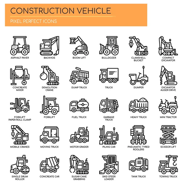 Vehículo Construcción Línea Delgada Píxel Icono Perfecto — Vector de stock