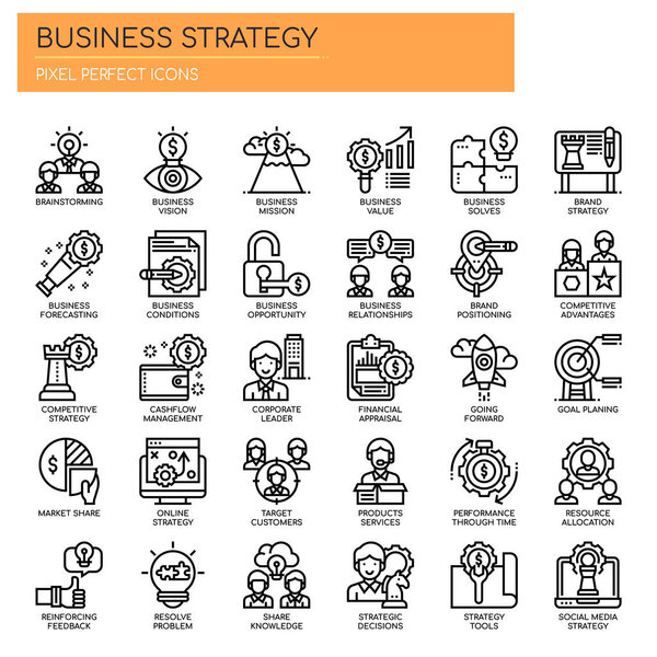 Business Strategy, Thin Line and Pixel Perfect Icons