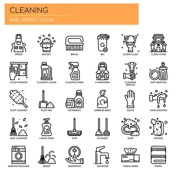 Cleaning Elements Thin Line Pixel Perfect Icons — стоковый вектор