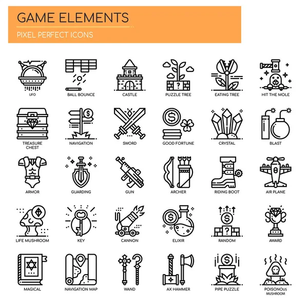 Spielelemente Dünne Linie Und Perfekte Pixel Icons — Stockvektor