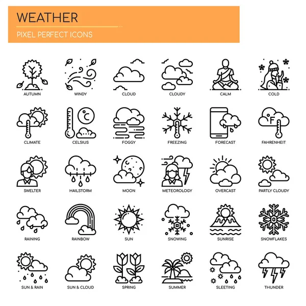 Weather Thin Line Pixel Perfect Icons — Stock Vector