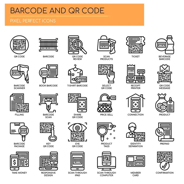 Codice Barre Code Linea Sottile Icone Perfette Pixel — Vettoriale Stock