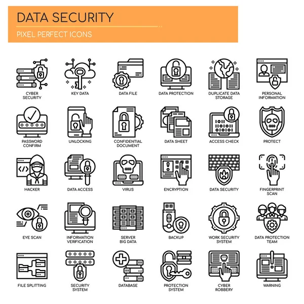 Seguridad Datos Línea Delgada Píxeles Iconos Perfectos — Archivo Imágenes Vectoriales