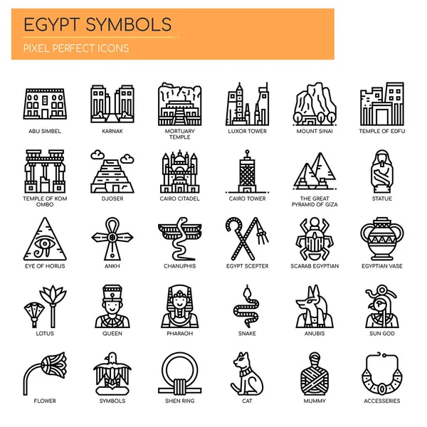 Egipto Símbolos Línea Delgada Píxeles Iconos Perfectos — Archivo Imágenes Vectoriales