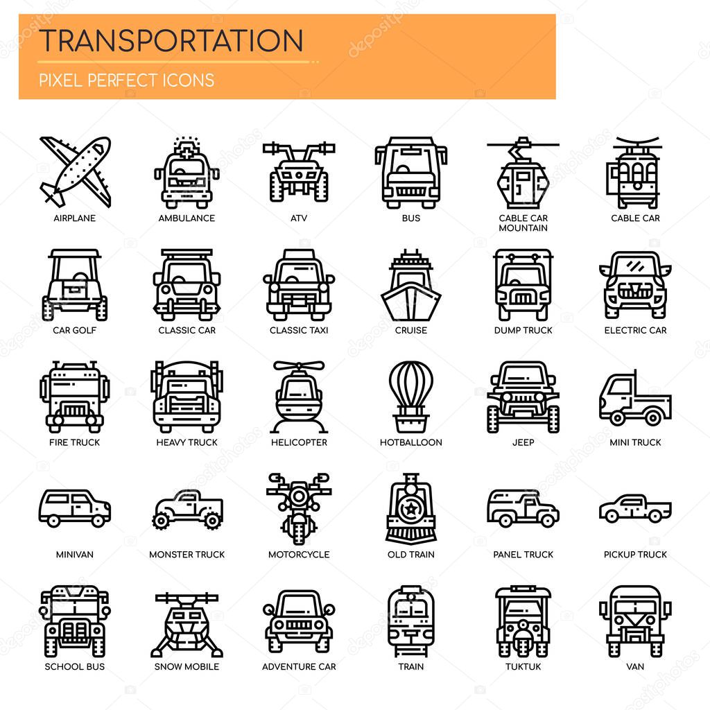 Transportation , Thin Line and Pixel Perfect Icons