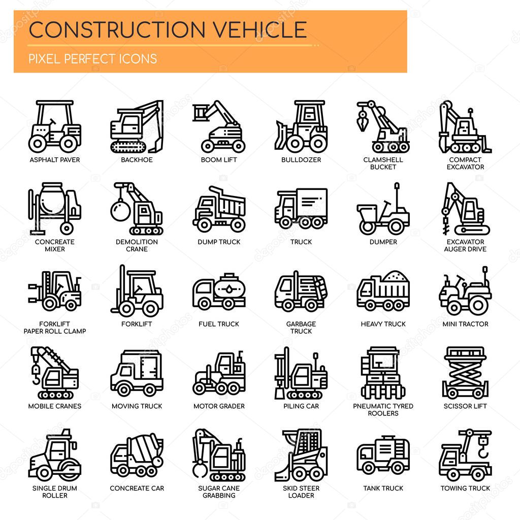 Construction Vehicle , Thin Line and Pixel Perfect Icon