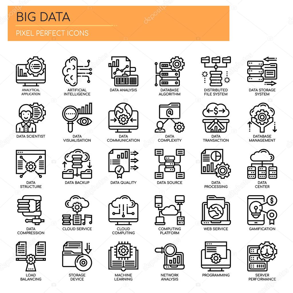 Big Data , Thin Line and Pixel Perfect Icons