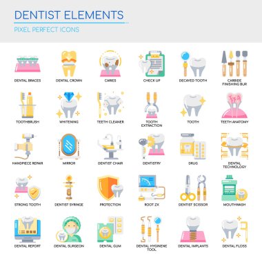 Dentist Elements , Thin Line and Pixel Perfect Icon clipart